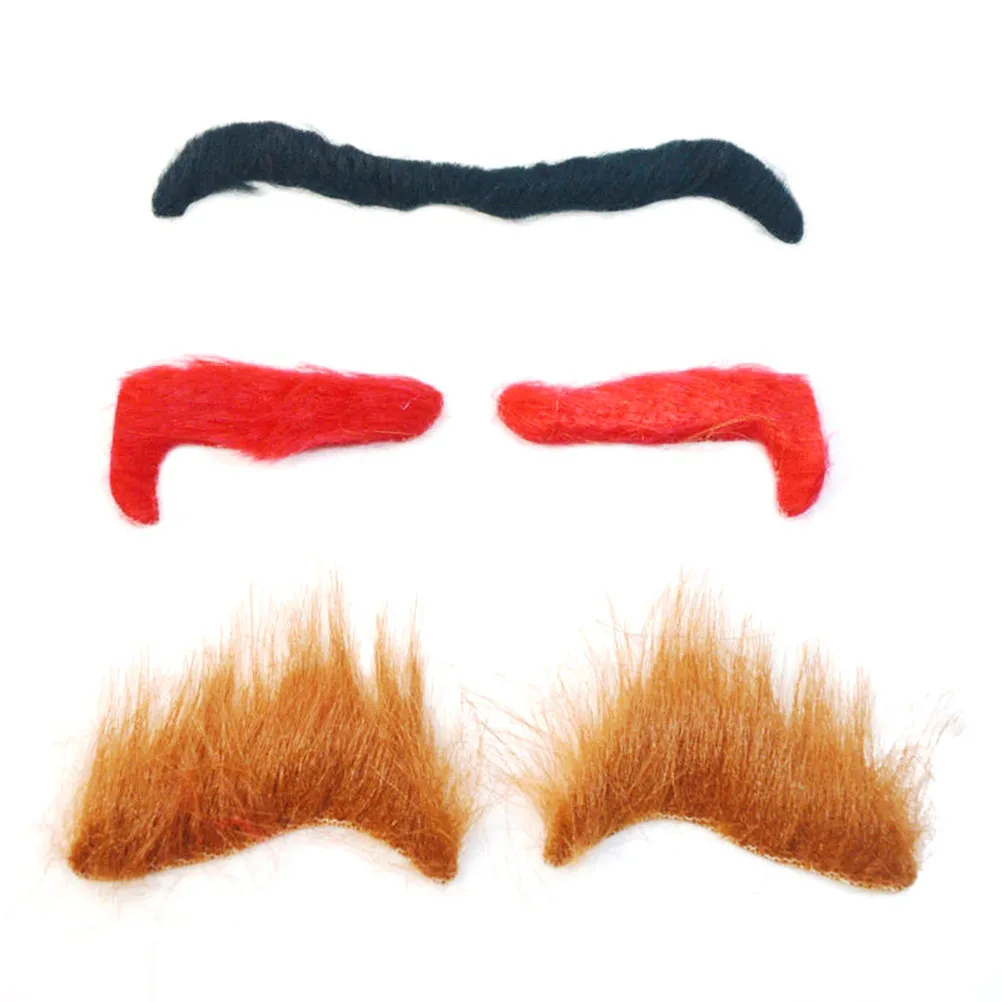 3Pcs Halloween Funny Eyebrows Set Self Adhesive Flannelette Eyebrow Accessories Black Brown Red Trimable for Masquerade Fancy