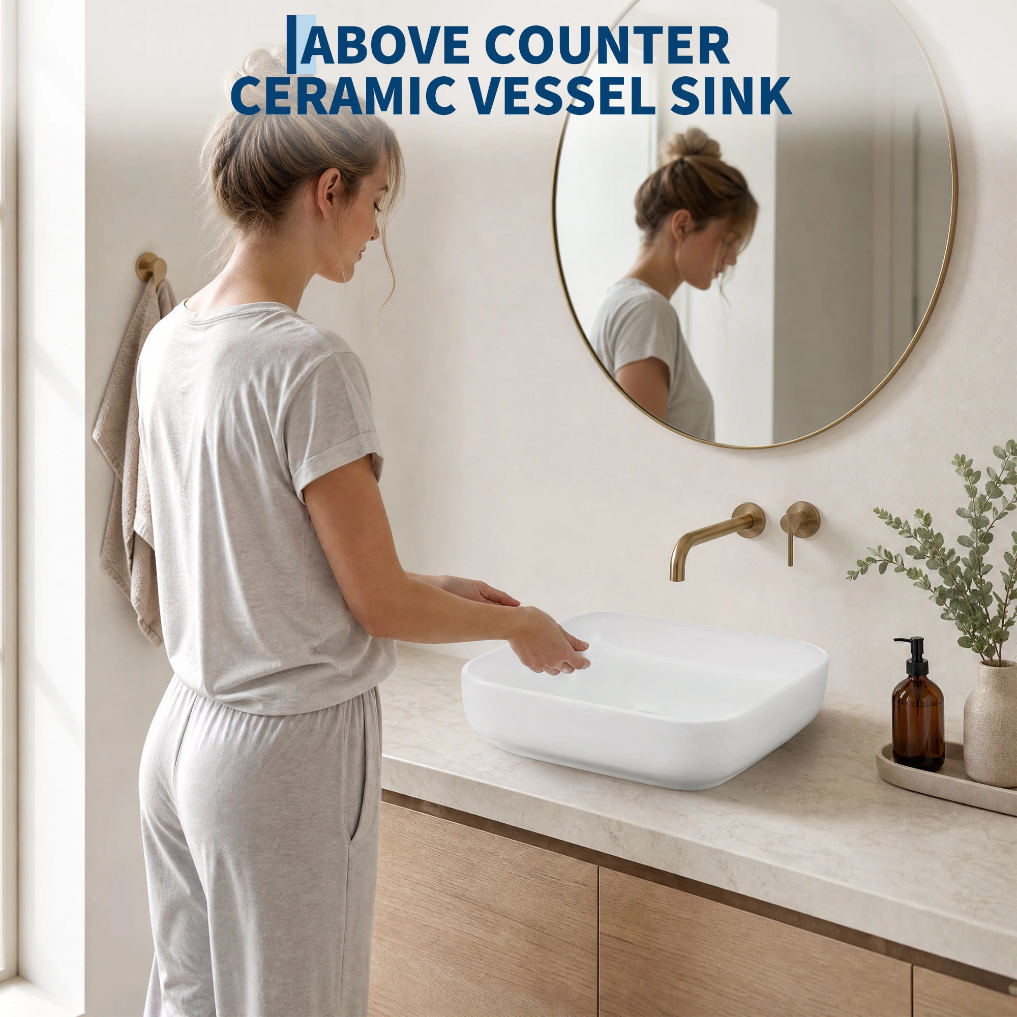 Bathroom Vessel Sink, 19.69'' x 15.75'' x 5.31'' Semi Recessed Bathroom Sink Rectangular White Ceramic Sinks for Bathroom Modern Bath Sink Bowl Vanity Sinks Above Counter Basin view 6