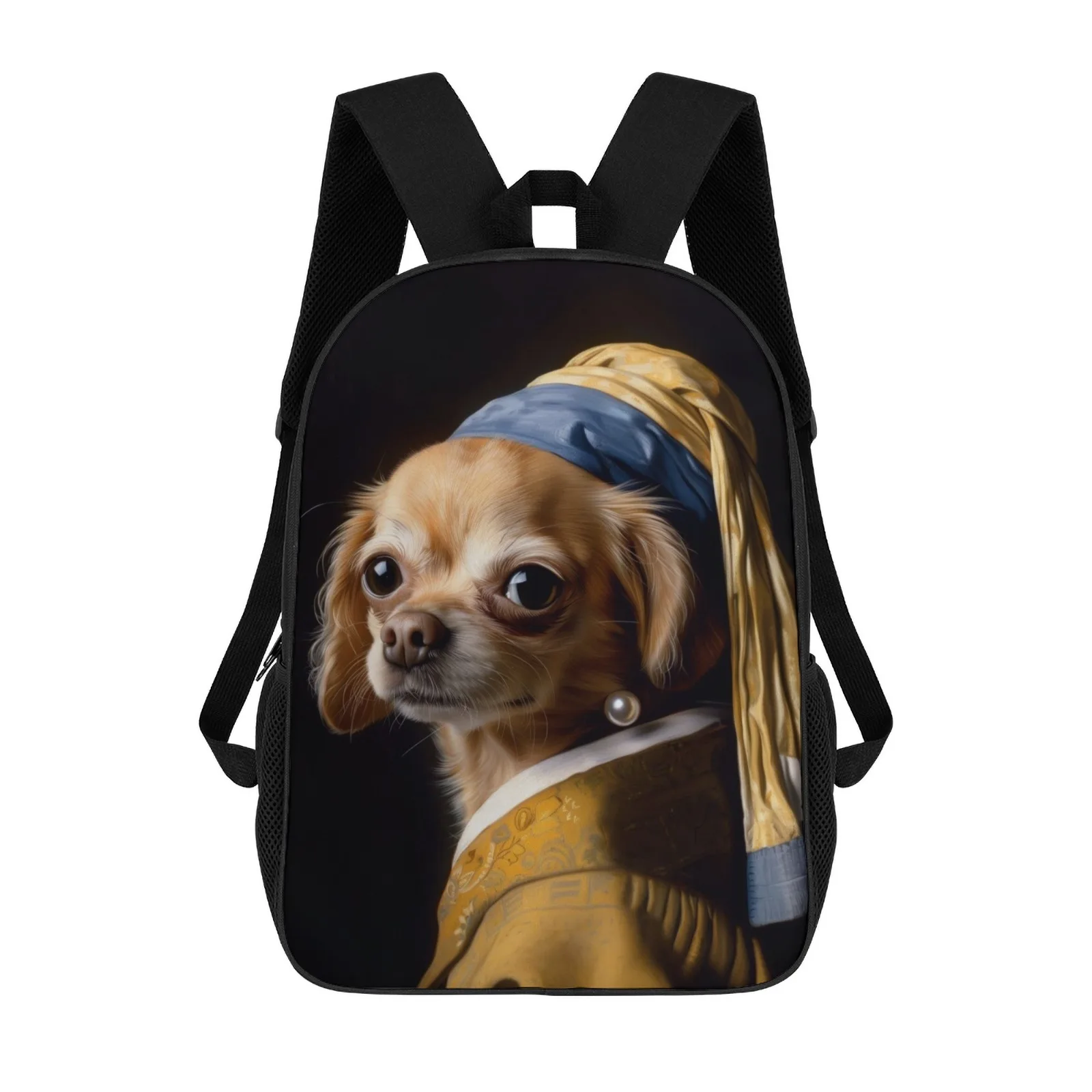 

Pug with Pearl Earring Sac A Dos Printed Zipper Backpack Book Bag School Bags For Girls 17 Inch School Backpack Bag