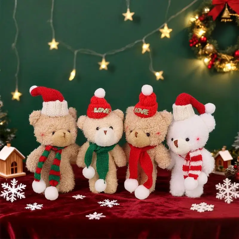 1개 크리스마스 홈 장식 귀여운 플러시 곰 인형 크리스마스 트리 펜던트 부드러운 미니 곰 인형 키체인 어린이 크리스마스 선물