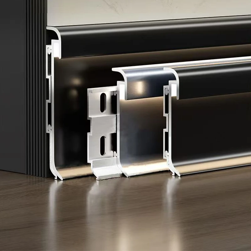 Black LED Skirting Line Aluminum Profiles Hidden Boarder Corner Basebaord Channel Wall Floor Decor Bar Strip Light