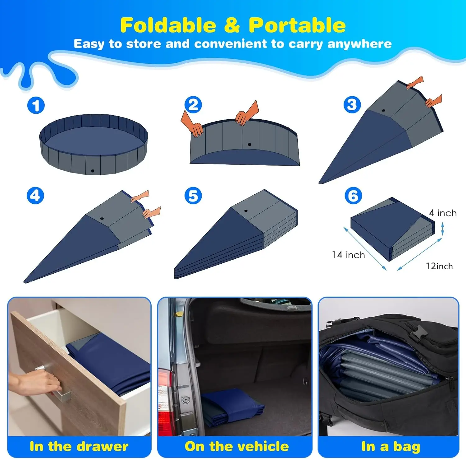 Dog Pool for Large Dogs Kiddie Pool Hard Plastic Foldable Dog Bathing Tub Portable Outside Kids Swimming for Pets and Dogs Outdoor Backyard view 2