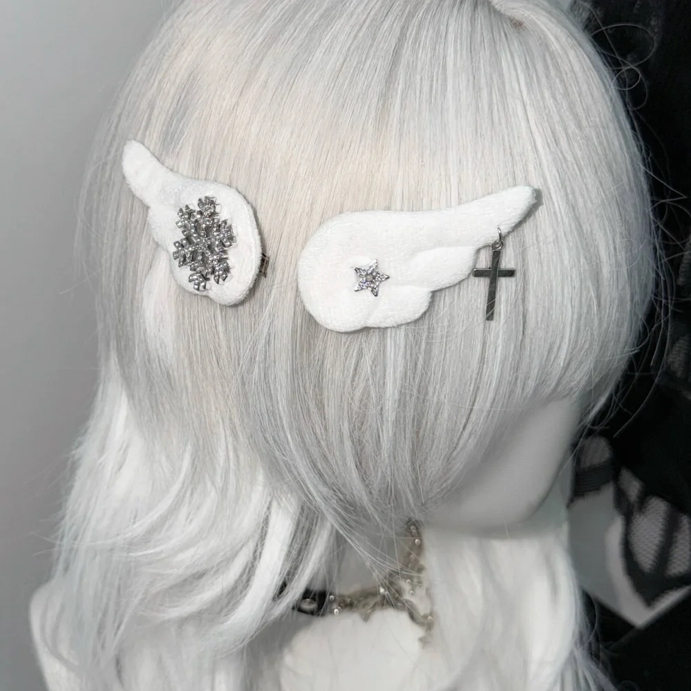 

Subculture Harajuku Hair Clip Vintage Snowflake Angel Wings Duckbill Japanese Ins Kawaii Girly Lolita Hair Accessories