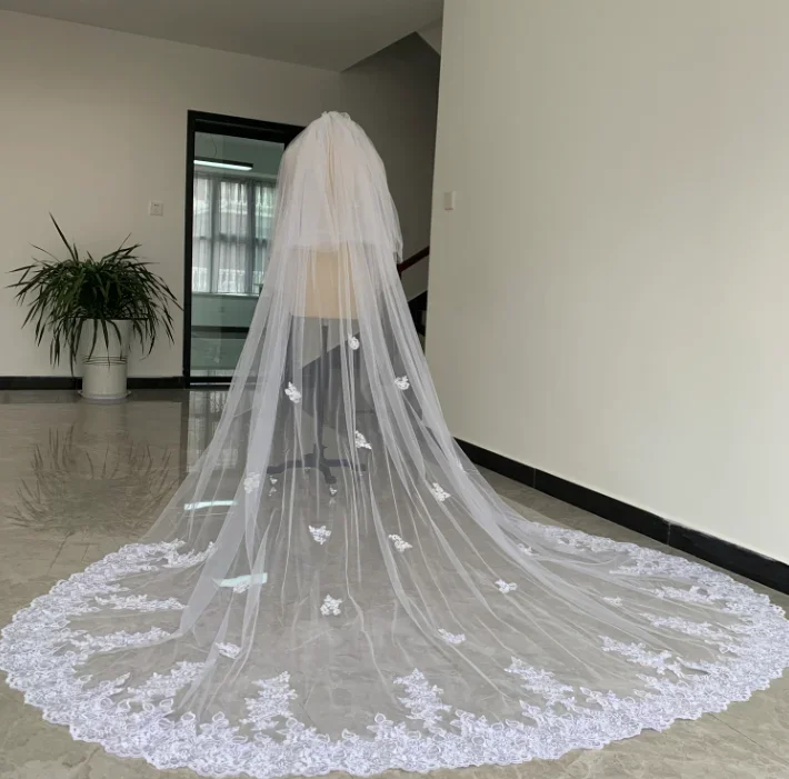 

2 Layer Ivory White Lace Wedding Veil Cathedral Length Bridal Veil Bride Accessories novias boda