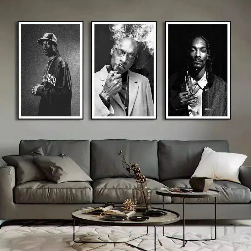 Gangster Rap Music Singer Canvas Painting Snoop Dogg Hip Hop Rapper Poster Black and White Wall Art Print Pictures Home Decor