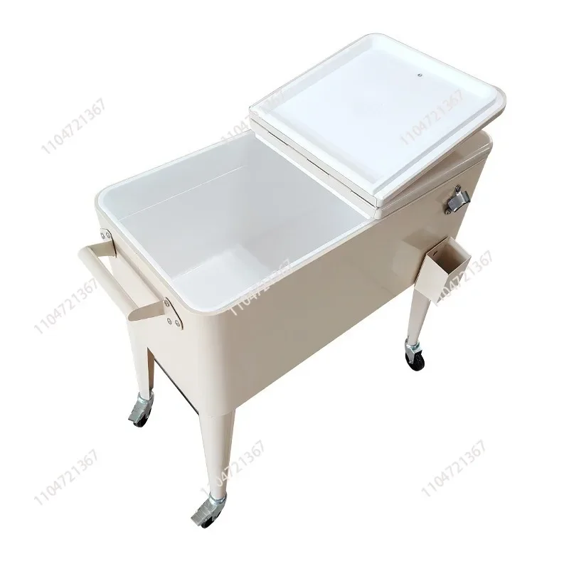Cooler Cart for Beverage, 80 Quart Outdoor Patio Cooler with Shelf, Water Pipe and Bottle Opener, Rolling Cooler Cart
