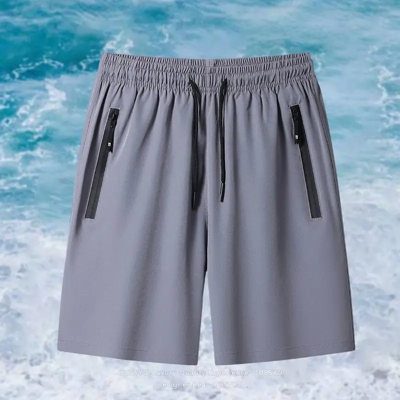 Good Quality Men's Ice Silk Casual Shorts Summer Thin Quick Dry Sports Fitness Loose Plus Size Running Outdoor Beach Shorts Man