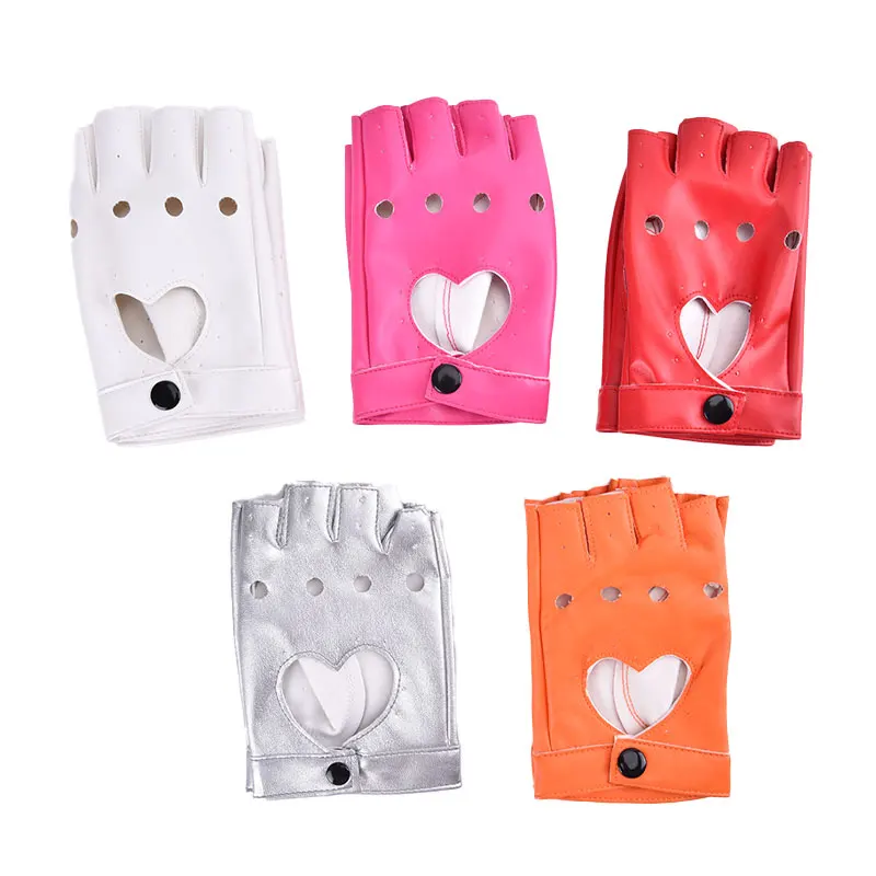 1Pair Unisex Fashion Motor Punk Gloves PU Leather Fingerless Gloves Solid Female Half Finger Driving Women Men