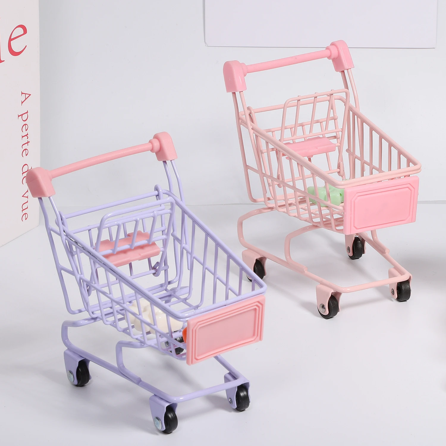 1pc Multicolor Mini Shopping Cart Storage Organizer Funny Small Gift Container Candy Packaging Mini Cart Jewelry Storage basket