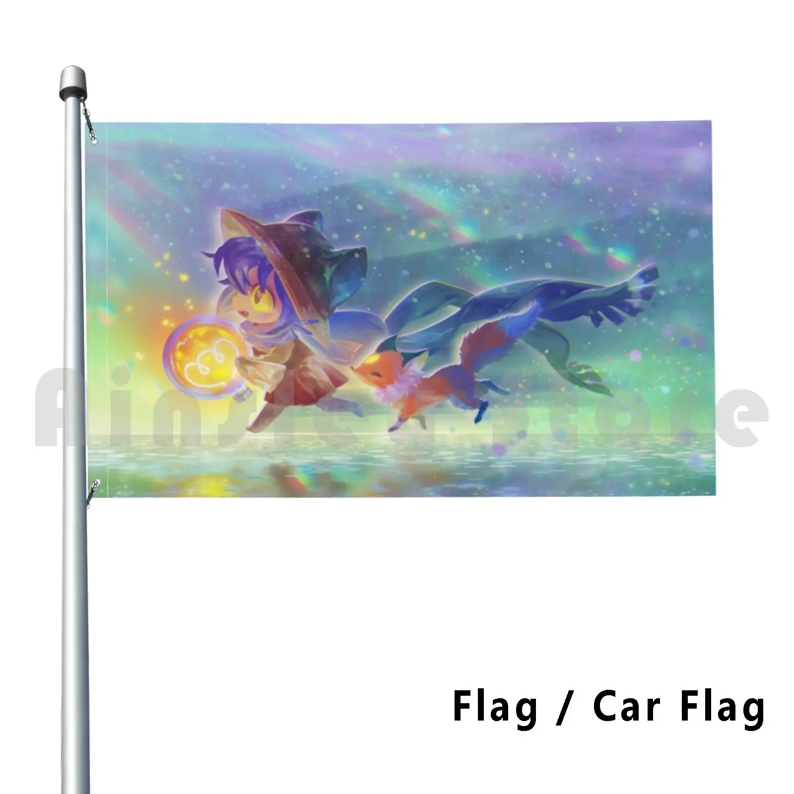 Oneshot-Niko , Rue , And You Outdoor Decor Flag Car Flag Oneshot Niko Rue Fox Cat Game Muddymelly Magic Fantasy Anime