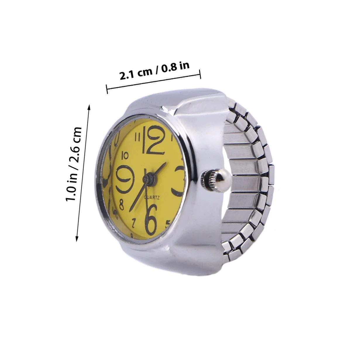 Relógio unissex com anel amarelo, relógio de quartzo com dedo elástico de aço inoxidável, design criativo, confortável para festa de namoro casual