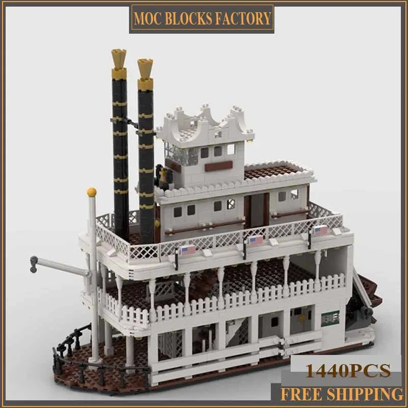 City Ship Model Moc Building Bricks Western Paddle Steamer Technology Modular Blocks Gifts Christmas Toys DIY Sets Assembly