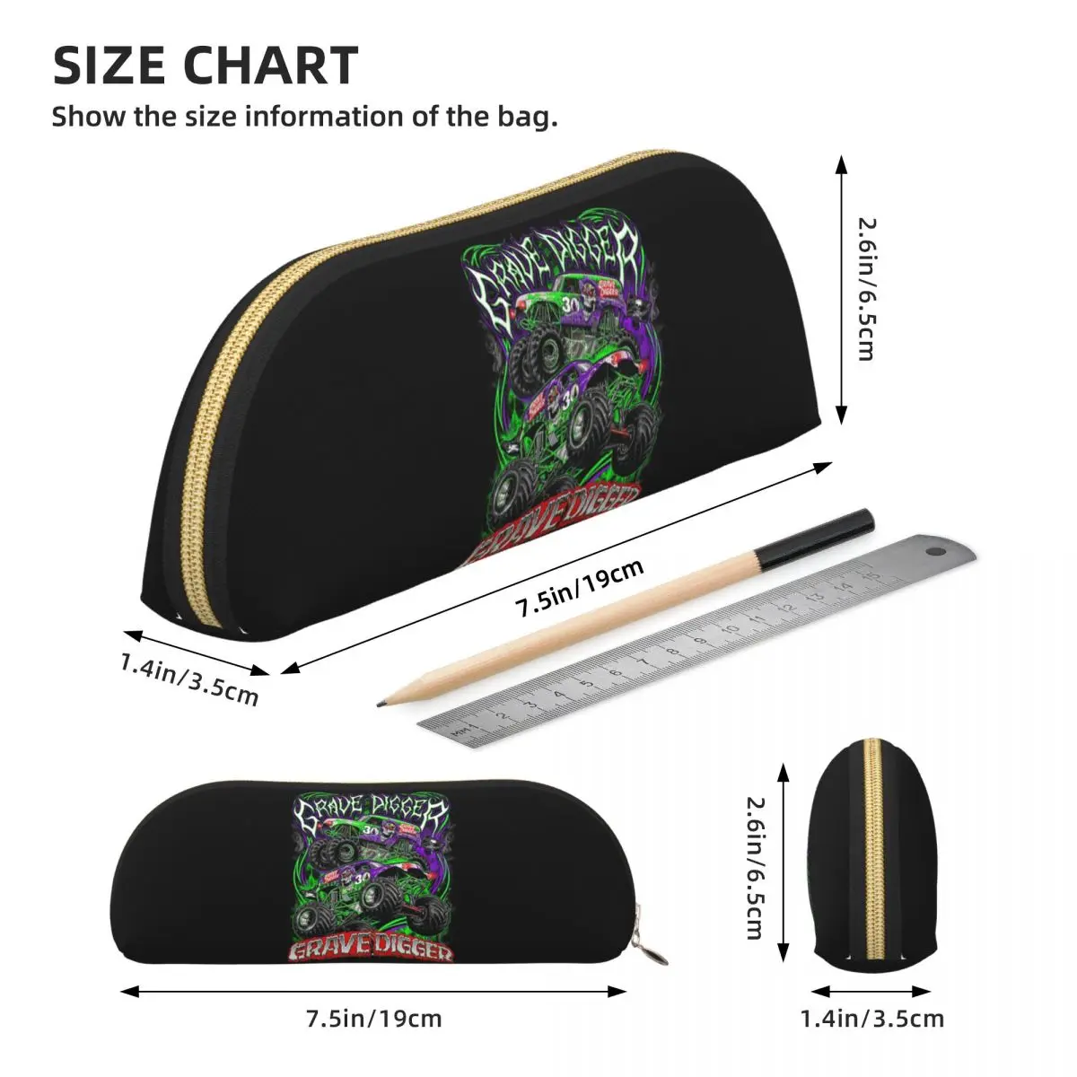 Monster Jam Grave Digger Monster Truck Художественные фанаты Пенал Пенал для хранения канцелярских принадлежностей Коробка для ручек Сумка-карандаш