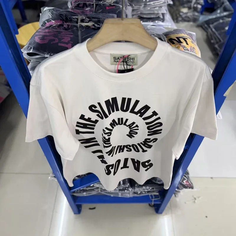 High Street Spiral Circle Letter Print Satoshi Nakamoto T-shirts Man Woman Crew Neck Loose Drop Shoulder Casual Tops Tees