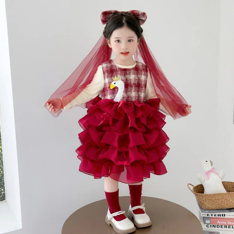 

Girls' Vest Dress Autumn Winter Dress New Style Princess Dress Children's Puffy Tulle Dress Cake Dress