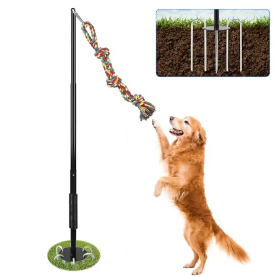 Brinquedo Interativo para Cães com Corda Ajustável para Exercícios ao Ar Livre, Jogo de Puxar na Quinta ou Parque, Brinquedo de Corda para Mastigar para Cães Pequenos, Médios e Grandes