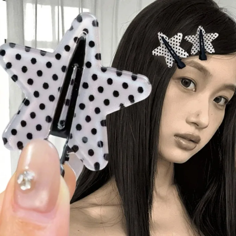 

1/4Pcs Korean Polka Dot Stars Hairpins Women Minimalist Y2K Sweet Black White Bangs Side Clips Daily Wear Party Outfits Headwear