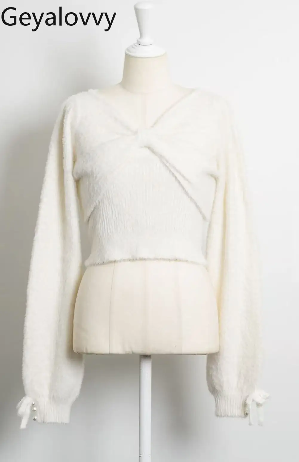 اليابانية الحلو لطيف نمط الفتيات تنوعا Bowknot بلوزة وقميص قصير محبوك رقيق كم طويل تانك القمم قطعتين مجموعة #6