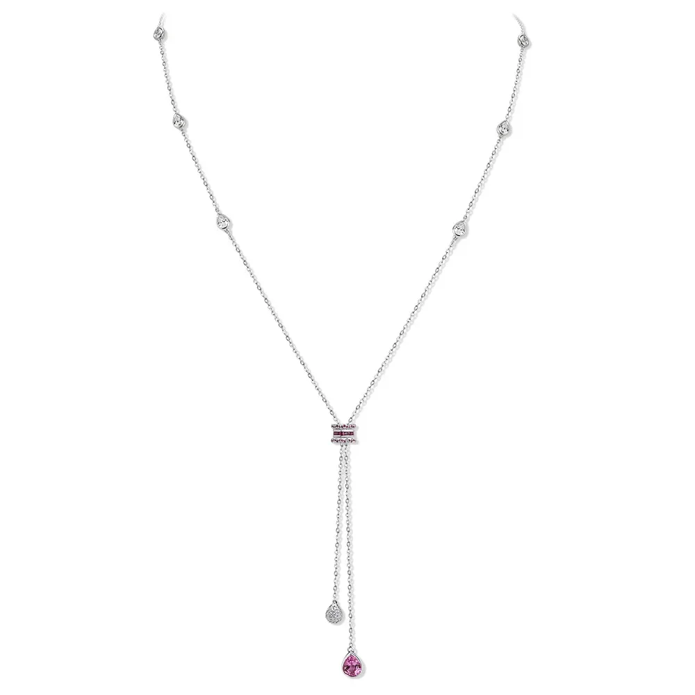 

2025 S925 Серебро 7*9 Капля воды 3 карата Розовое ожерелье Высокоуглеродистая Алмазная цепочка на ключицы 80 см Свадебные украшения