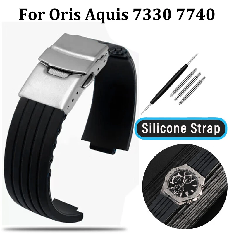 For Oris Aquis 7330 7740 striped rubber silicone watch band sports waterproof bracelet 22x11mm 24x12mm 24x12mm convex strap