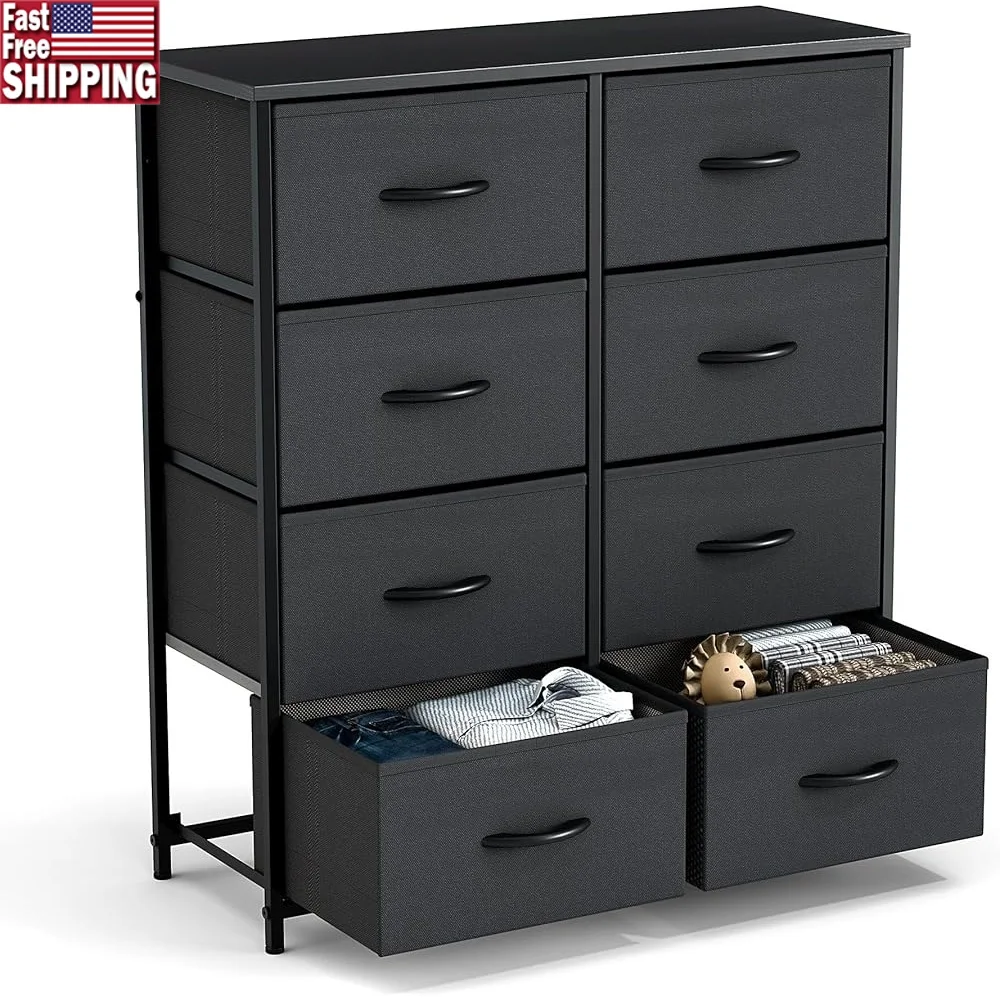 

Tall Fabric Storage Dresser with 8 Drawers Organizer Chest of Drawers Bedroom Entryway Living Room Space Saving Solution