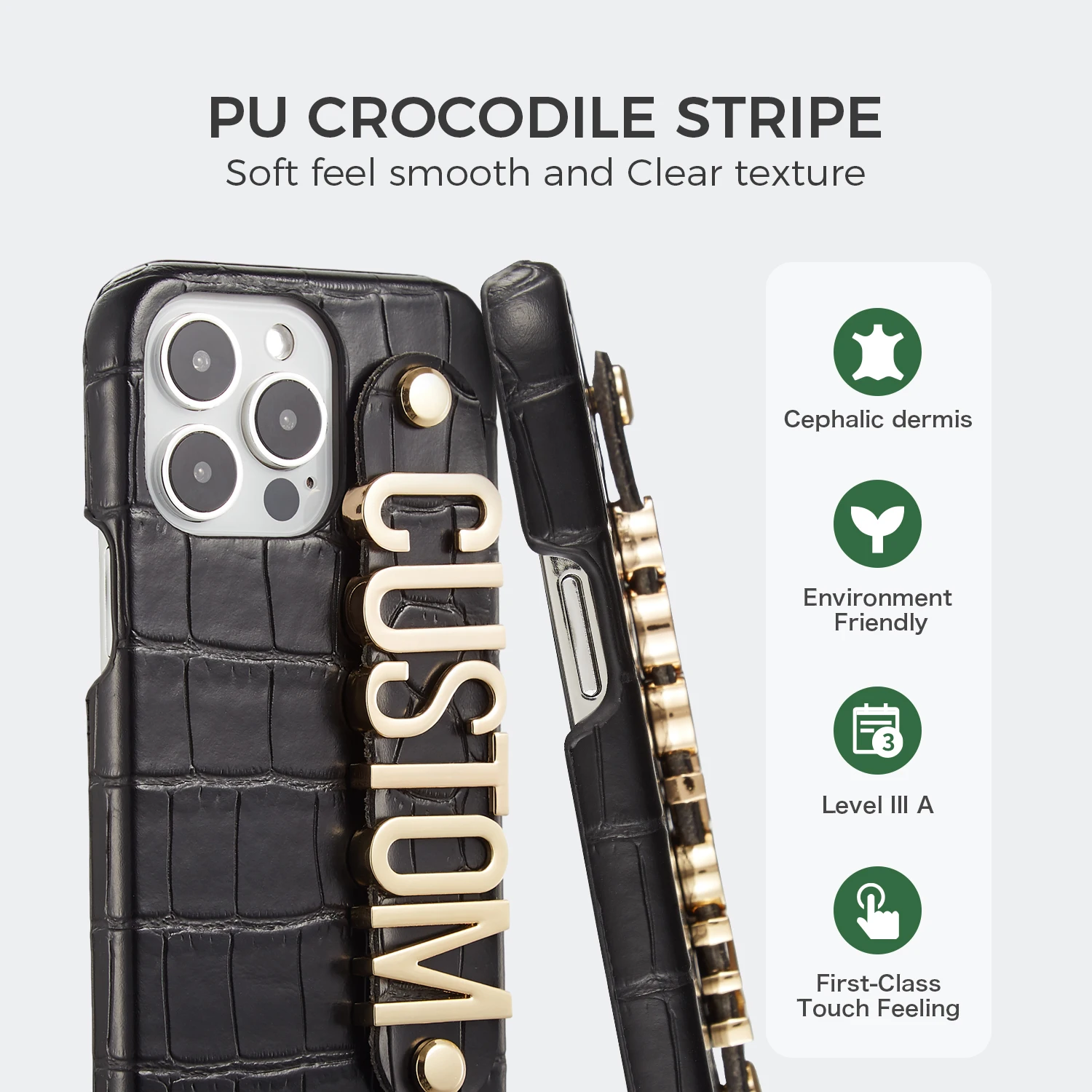 Customized Name Big Letter Crocodile Leather Phone Case  For iPhone15 14 13 12 11Promax 15 14Plus Cover Shockproof Cover