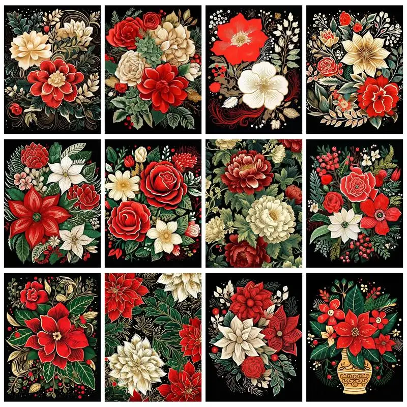 

RUOPOTY Frame Painting By Numbers Kits Red And White Bouquet Modern Drawing Coloring By Numbers Flower Acrylic Paints For Home