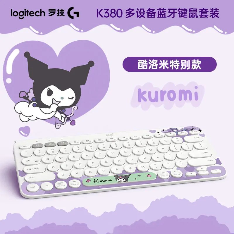 Logitech K380 Wireless Bluetooth Keyboard Mouse Combos Set POP Kuromi Cinnamoroll Melody Wireless Mouse For Home Office Tablet