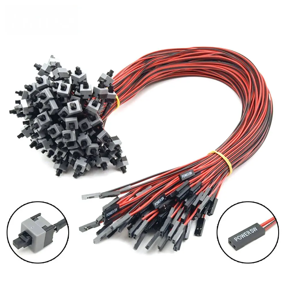 Universal PC Power Reset Switch Cable Long Wire Motherboard On/Off Push Button Replacement Computer Power Reset Cable