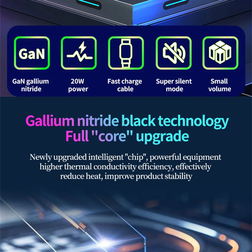 Multi Functional Folding Adapter Charging Protection GaN General 20W PD3.0 Fast Charger With Retractable Type-C Cable Portable