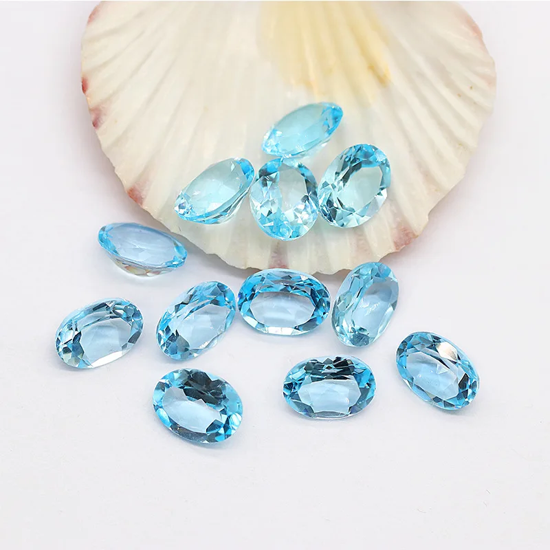 Natural Topaz Ring Face Sky Blue Topaz Cut Elliptical Bare Stone Ring Necklace Jewelry Inlay Wholesale