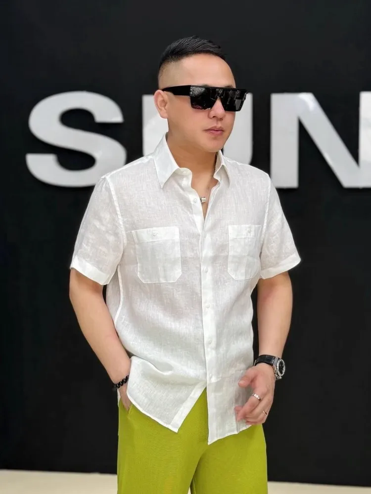 Solid Color Summer Mens Linen Shirt Short Sleeve Loose Fit Daily Leisure Thin Style Breathable Office Men Single Breasted Tops
