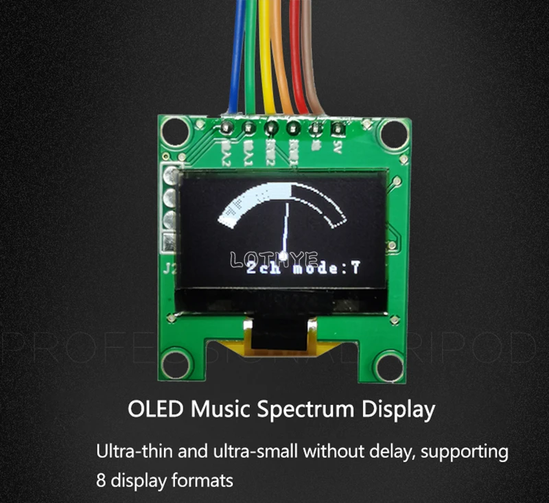 Mini Ultra-thin 0.96 Inch OLED Voice Activated Stereo Music Spectrum Rhythm Level Indicator VU Meter  Multi-mode LCD Display