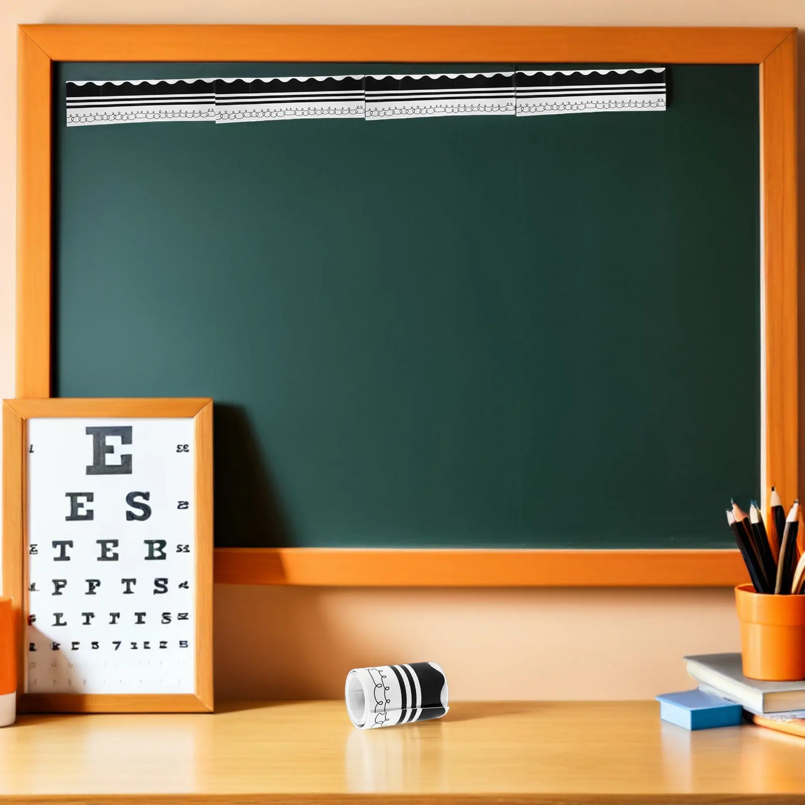 1 Roll Black Wavy Bulletin Board Border Removable Classroom Wall Stickers Scalloped Edge Decorative Chalkboard Trim