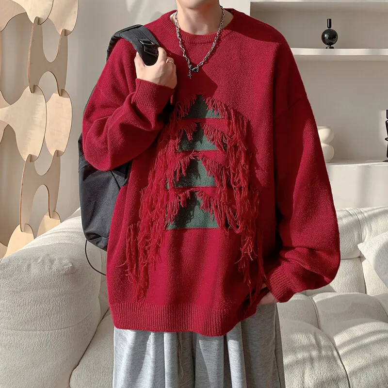 

Winter Christmas Sweater Men Red Knit Pullover Oversized Holiday Outfit Knitted Sweater Funny New In Casual Graphic Sweater