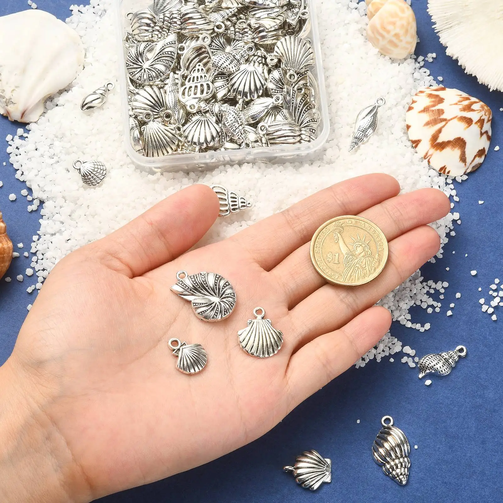 PandaHall 100 Stück Sortierte Muschel-Anhänger aus Legierung, Meereslebewesen-Charms, Tibetische Muschel-Anhänger für Schmuckherstellung – Detail 4