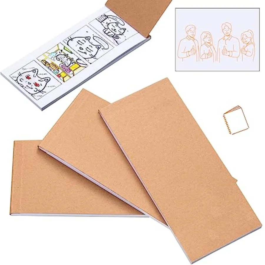

4 Pcs Mini Blank Comic Book Kraft Grid 7.3 x 3.1'' Draw Your Own Comic Book White Pocket Notebook for Sketching Cartoon Creatio