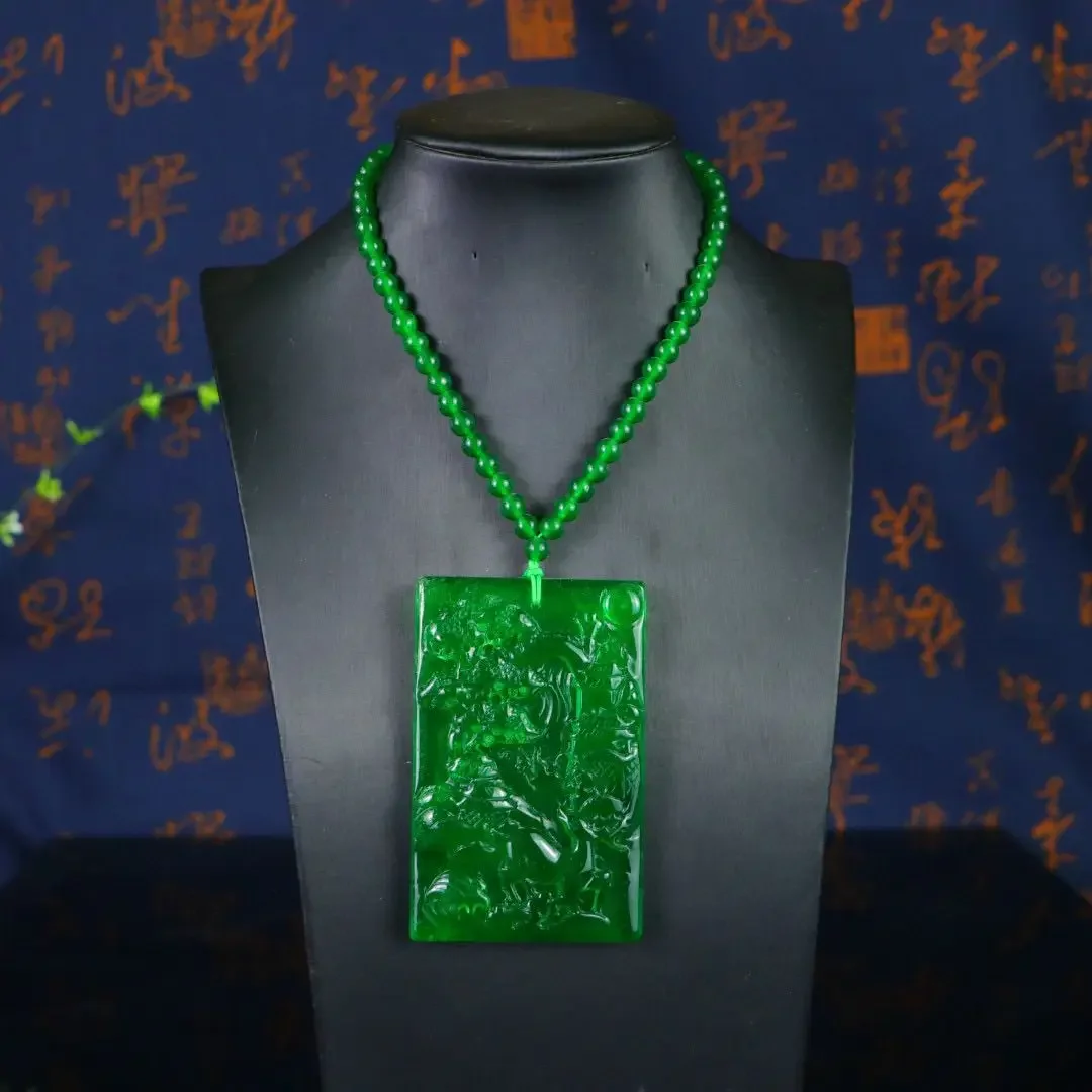 

Myanmar ice species full green jadeite carving landscape landscape brand pendant
