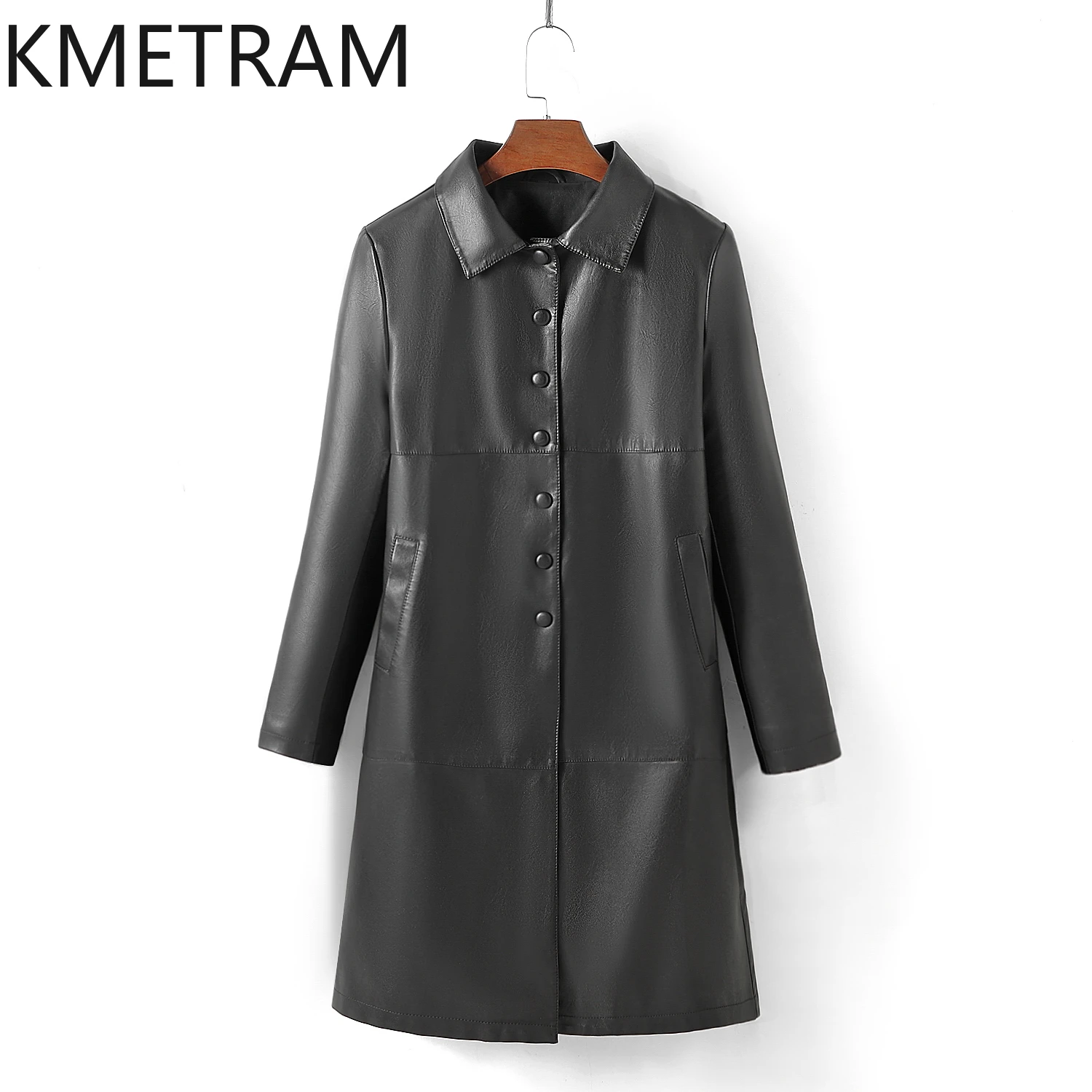 KMETRAM-Chaqueta de piel de oveja auténtica para Mujer, gabardina de longitud media, ajustada, primavera y otoño, 2024