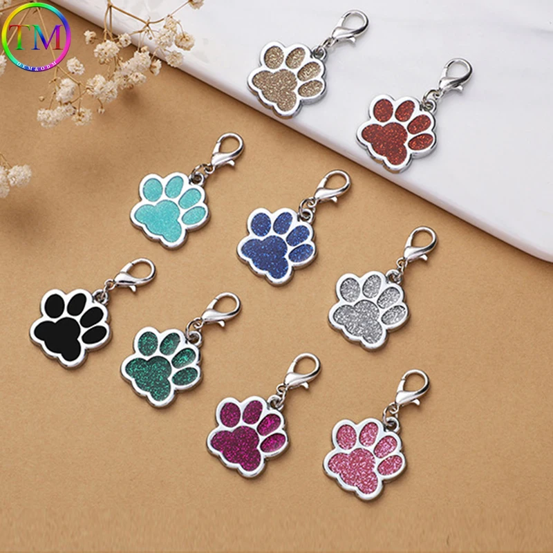 Étiquettes gravées personnalisées pour animaux de compagnie, nom d'étiquette de collier d'identification, pendentif à paillettes de patte, anti-perte, chat, chien, chiot, accessoires pour animaux de compagnie