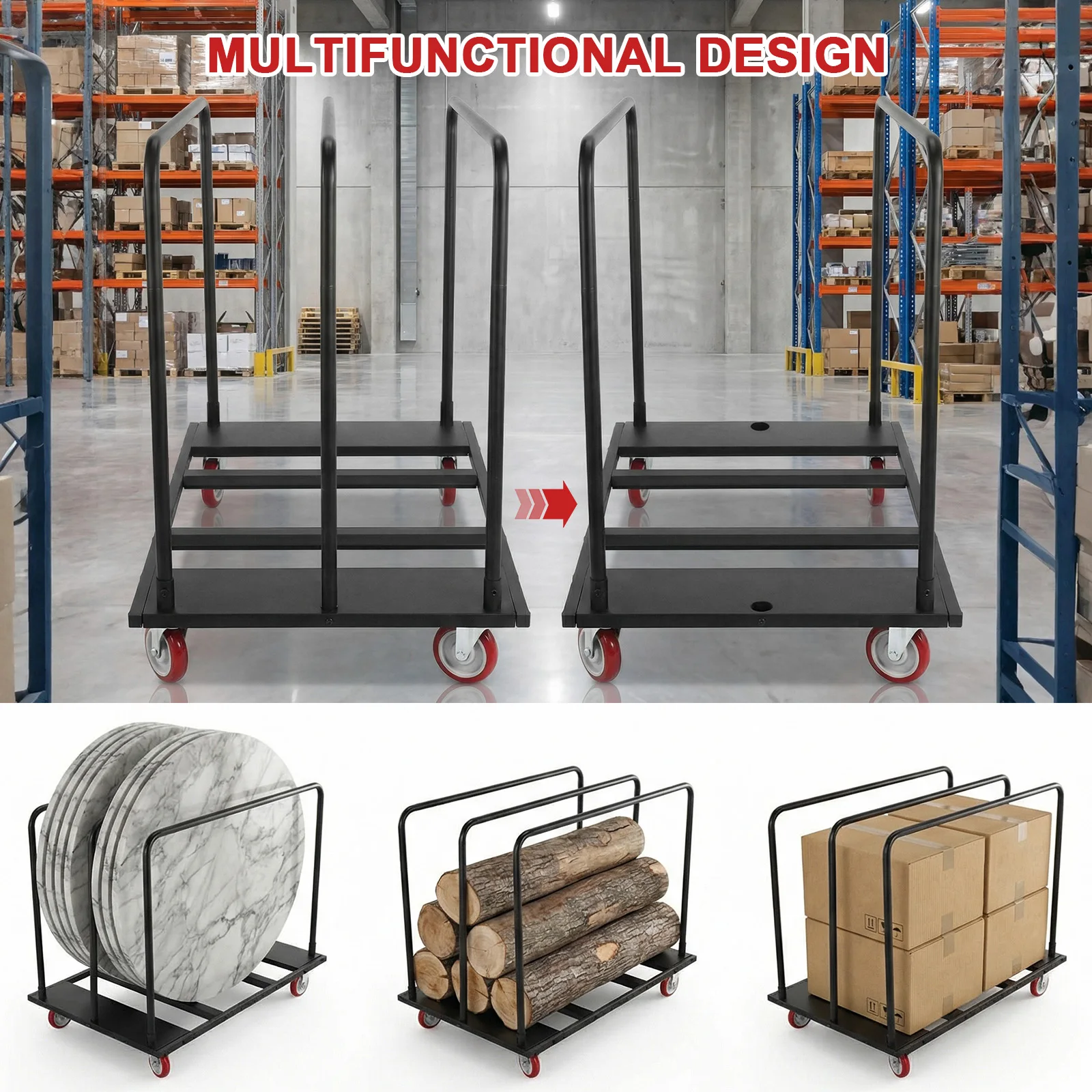 Folding Table Cart with PU Swivel Wheels Heavy Duty Table Trolley 1800 LBS for Party Events Hotel Factory Warehouse