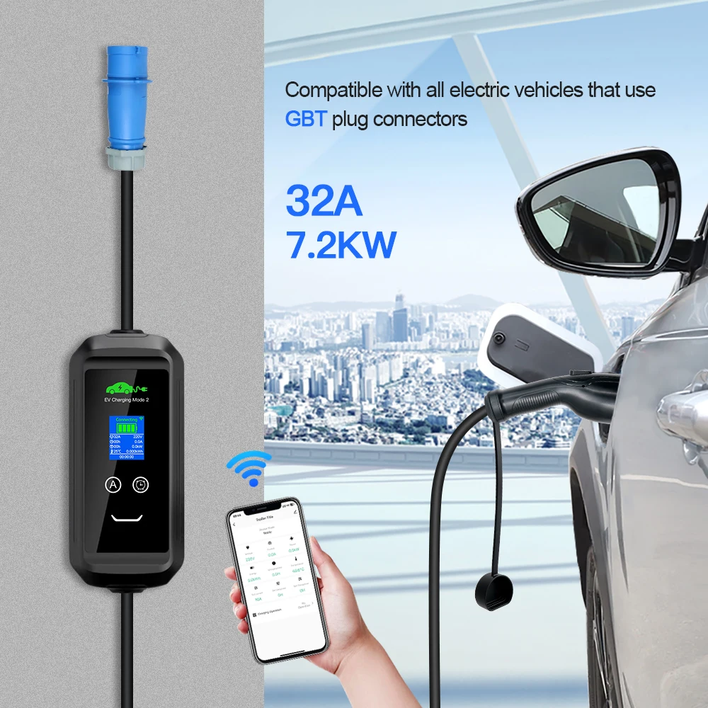 Caricabatterie portatile Kolanky EV 32A 7.2KW Type2 Plug Tuya App versione ricarica Wifi per auto ibride per veicoli elettrici cinesi