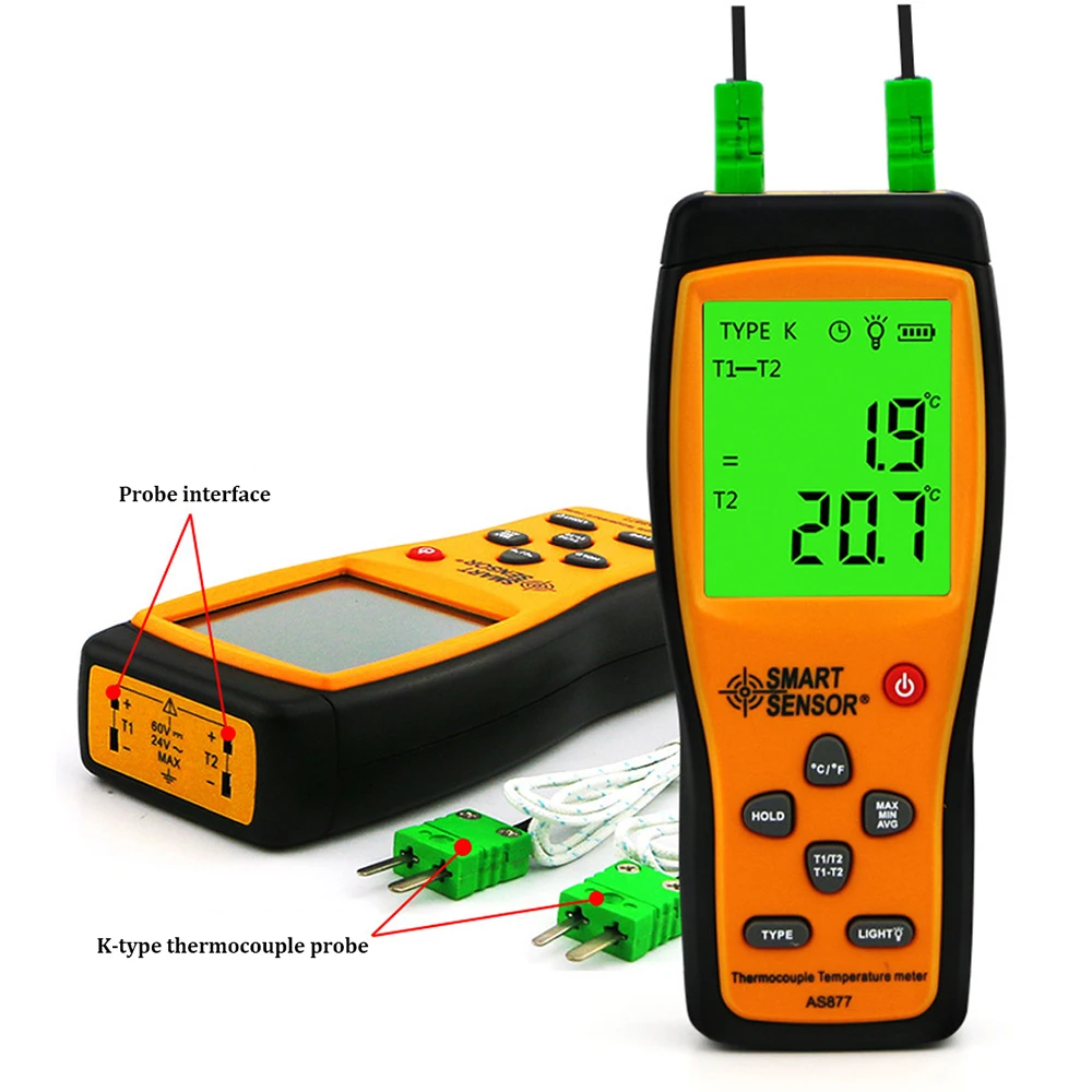 Compteur de température thermocouple numérique à quatre canaux avec capteur de couple thermique de type K, testeur LCD, plage-200-1372C