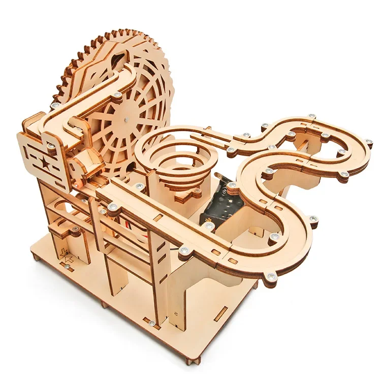 3D Wooden Puzzles Roller Coaster Marble Run Wood Kit Electric Driven Mechanical Model Building DIY Science Maze Assembly Gifts