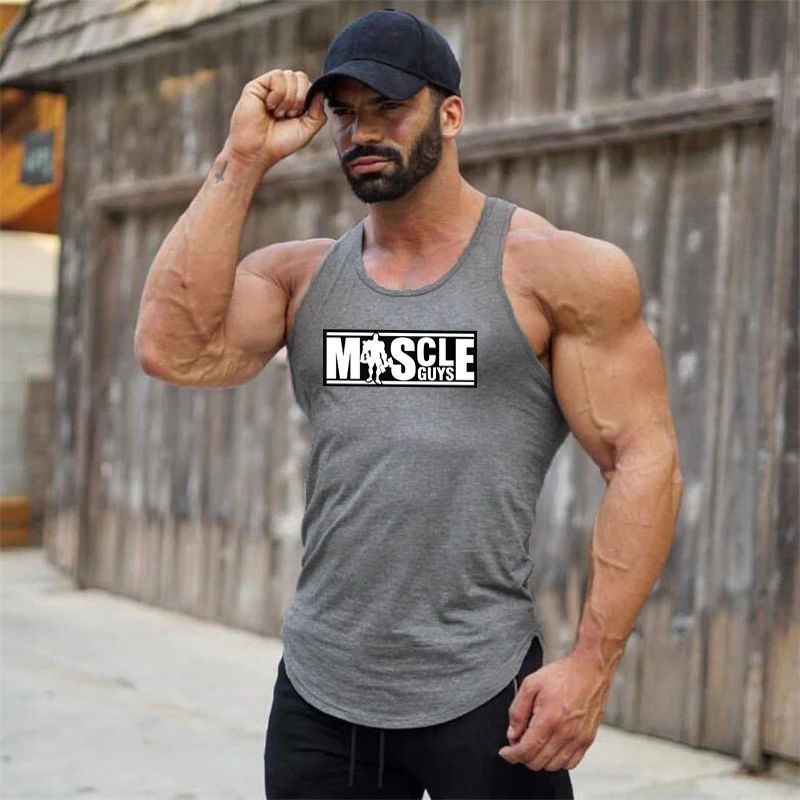 Gym Bodybuilding Muscle Tank Tops Mens Casual Singlets Summer Cotton Breathable Sleeveless Shirts Basketball Training Clothing