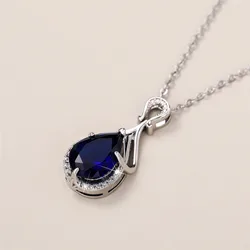 Huitan Pear Shape Blue Cubic Zirconia Women Necklace Full Bling Iced Out Engagement Wedding Neck Accessory Silver Color Jewelry