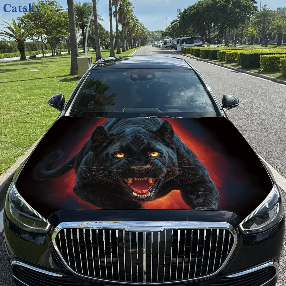

Artistic Fiery Animal Panther PVC Car Vinyl Wraps, Self-Adhesive Waterproof Car Hood Decal Sticker, Car Decoration Protection St