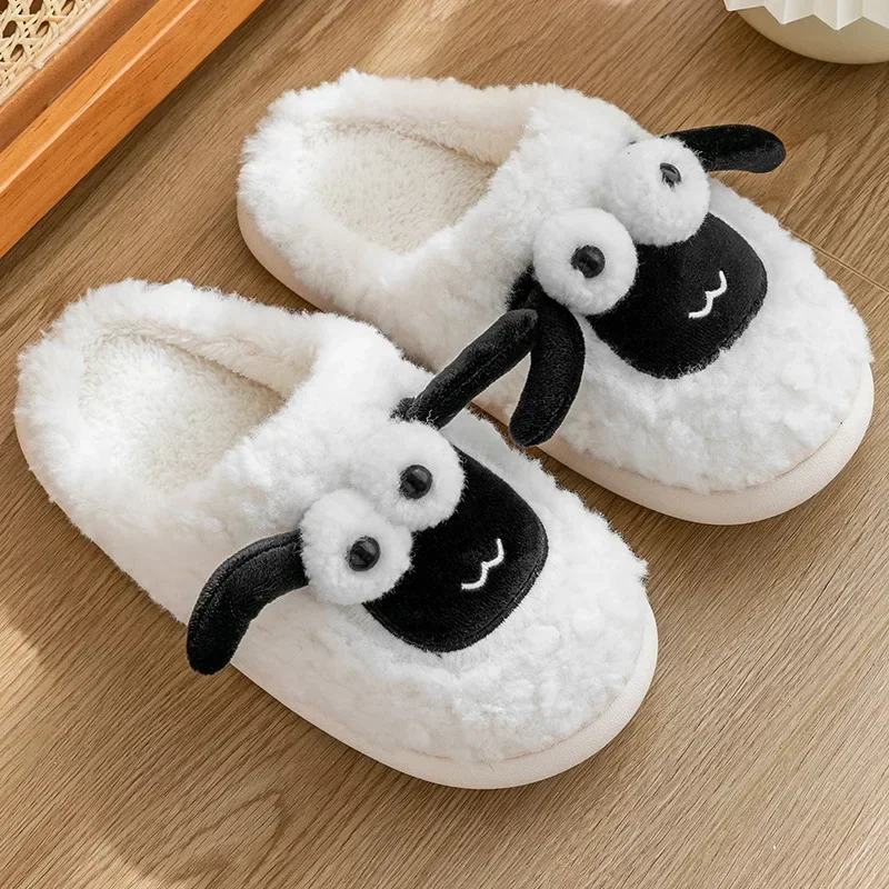 Cartoon Cotton Slippers Couples Cute Little Sheep Men Women Winter Home Warm Comfortable Indoor Anti Slip Floor Cotton Slippers