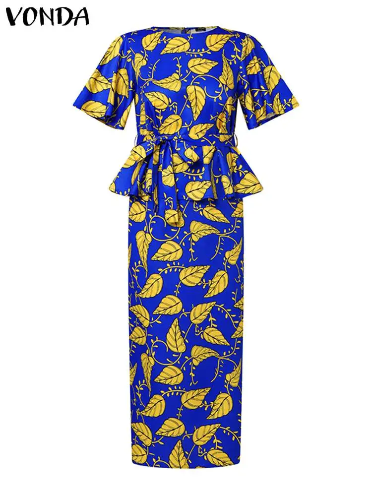 VONDA Summer Vintage Women Floral Printed Bohemian Dress Sets 2024 Short Sleeve Ruffled 2pcs Casual Tops Long Maxi Skirts Suits