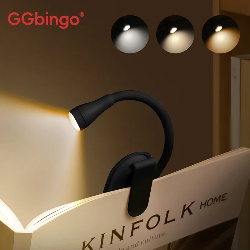 GGbingo LED-Buchleseleuchte Augenschutz 3-Farben Einstellbare Klemmleuchte 360° °   Wiederaufladbare Klappbare Studierlampe für Reisen und Schlafzimmer